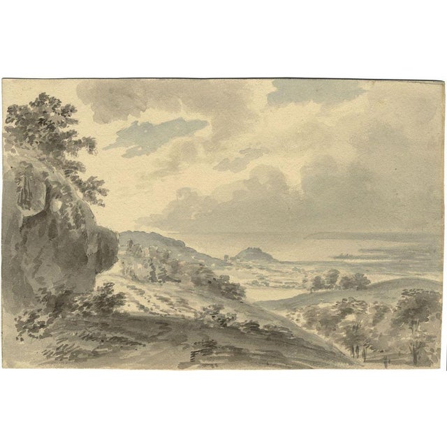 An original early 19th-century watercolour painting, Alexander Monro, Extensive Coastal View.A fine drawing in blue-grey...