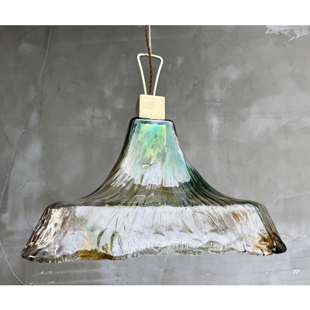 Metal Italian Murano Glass Pendant Light in the style of Mazzega, 1970s For Sale - Image 7 of 18
