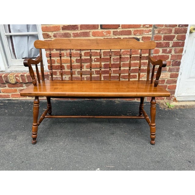 Vintage early American Colonial windsor style spindle back bench Solid wood frame, turned legs, sturdy and strong...