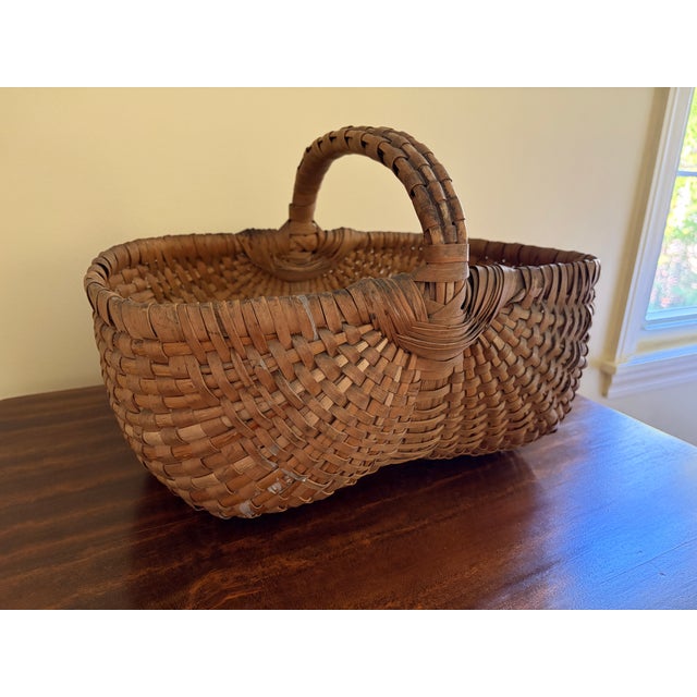 Wood Late 19th Century American Oak Splint Basket With Wrapped Bentwood Handle For Sale - Image 7 of 12