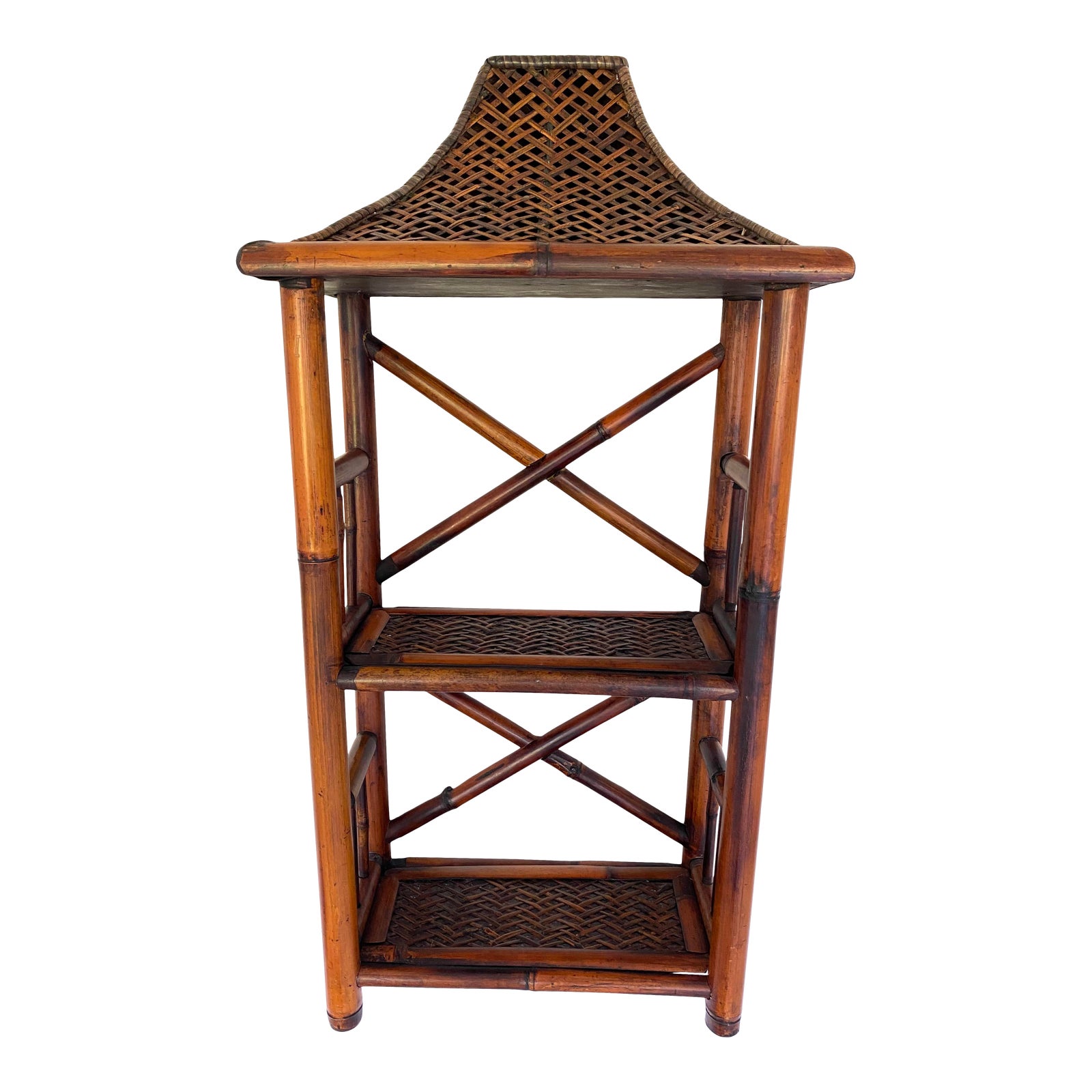 Late 20th Century Chinoiserie Bamboo Pagoda Wall Shelf Etagere | Chairish