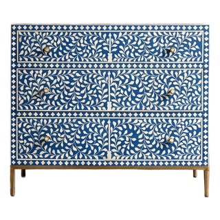 Arabesque Bone Inlay Three-Drawer Dresser - Blue by House of Jaipur For Sale