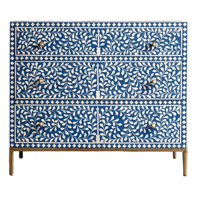 Arabesque Bone Inlay Three-Drawer Dresser - Blue by House of Jaipur For Sale