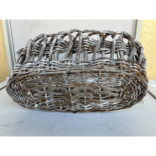 Early 20th Century Vintage Farmhouse Style Large Oval Twig Basket For Sale - Image 4 of 11