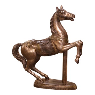 Late 19th Century French Carved Wood Silvered Carousel Horse Sculpture For Sale