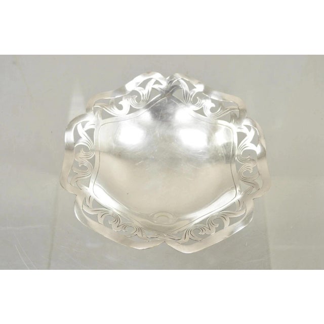 Metal Vintage Victorian Scalloped Pierced Gallery Silver Plated Candy Trinket Dish For Sale - Image 7 of 10