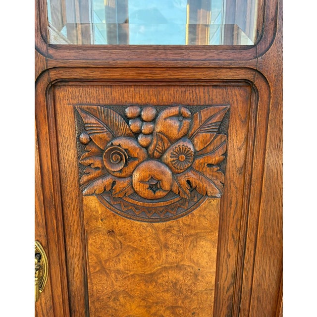 Antique French Art Nouveau Curio Cabinet Hutch China Breakfront Oak Side by Side For Sale - Image 16 of 16