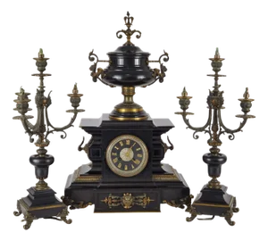 Large Antique Fireplace Clock by Robelin Fils Freres A. Paris, 1870s, Set of 3