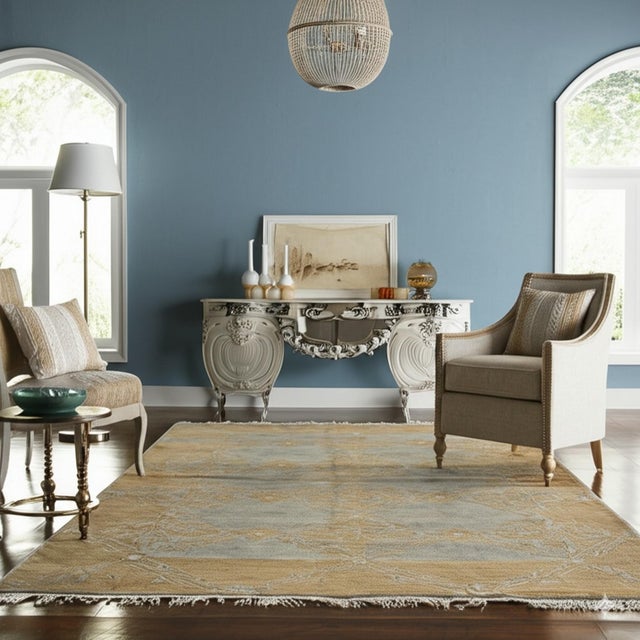 Modern 10x14 Versatile Classic Blue Brown Floral Modern Hand Knotted Wool Carpet Rug For Sale - Image 3 of 6