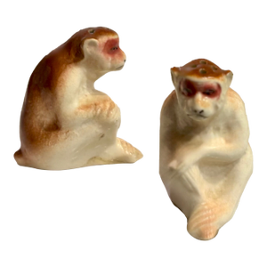 Mid 20th Century Japanese Trompe-L’Oeil Japanese Porcelain Monkey Salt and Pepper Shakers - a Pair