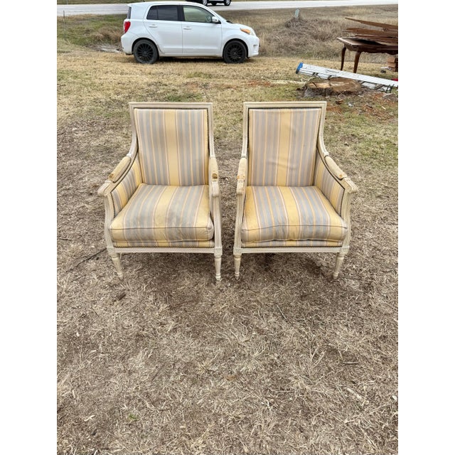 French Large 19th Century Velvet French Louis XVI Bergere or Armchairs - A Pair For Sale - Image 3 of 15
