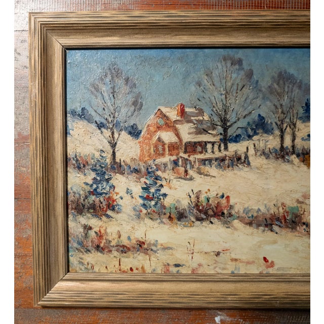 American Early 20th Century American Impressionist Landscape Painting With Farmhouse, Unsigned For Sale - Image 3 of 9