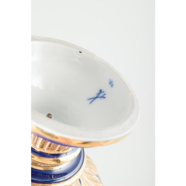 Lidded Vase in Deep Cobalt Blue Glaze with Gilded Ornamentation from Meissen For Sale - Image 6 of 7