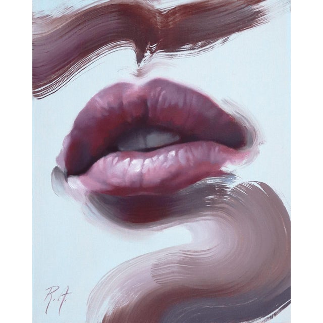 Heatwave by Robyn Asquini | Oil on wood panel Abstract depiction of lips and brush strokes. For Sale