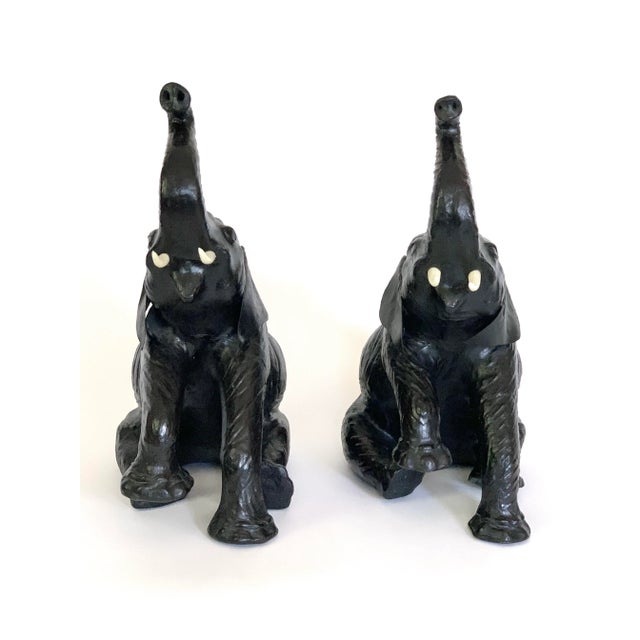 Hollywood Regency Vintage Leather Elephants - a Pair For Sale - Image 3 of 9