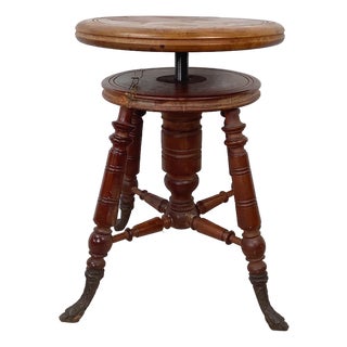 Antique Victorian Adjustable Piano Stool With Turned Legs and Claw Feet For Sale
