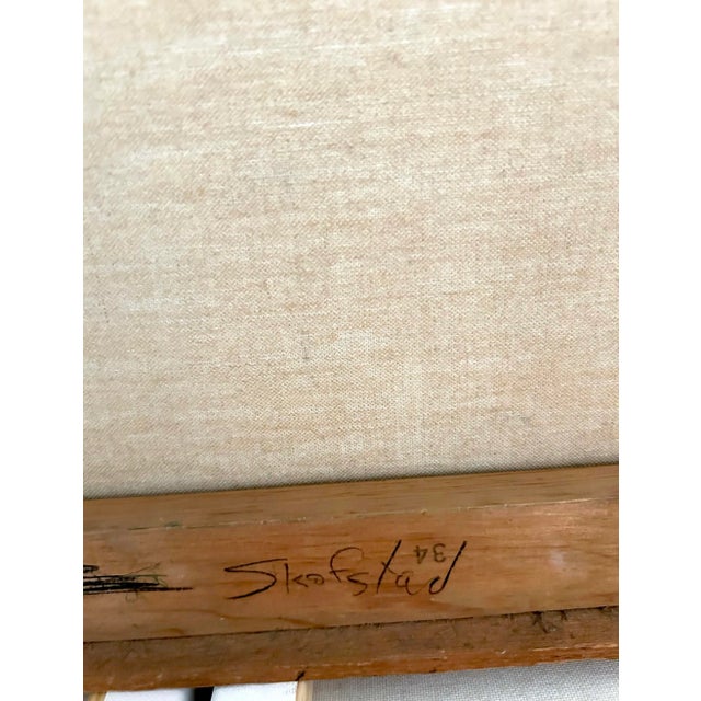 Large Mid Century Abstract Expressionist Oil Painting on Linen Signed 'Skofstad' For Sale - Image 11 of 12