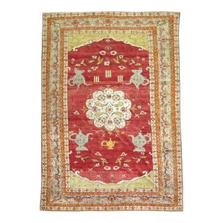 Antique Zabihi Collection Fine Quality Red Turkish Oushak Rug - 7'5" x 10'6" For Sale