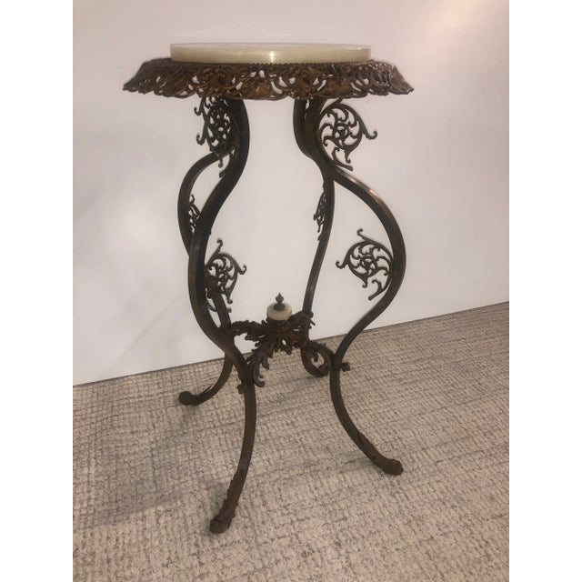 Victorian Brass and Marble Pedestal Jardinière Side Table, Late 19th C. A stunning Victorian jardinière occasional table /...