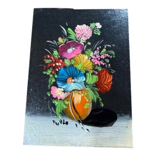 Vintage Oil Painting on Board - Floral/Flower Arrangement Signed Paolo For Sale