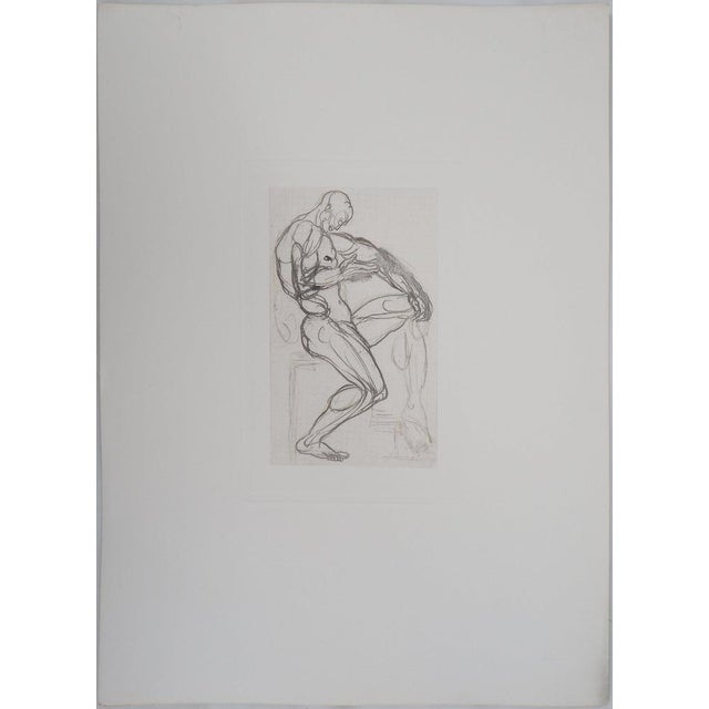 Auguste Rodin (1840-1917) (after) Figure of a Damned Man Heliogravure reworked with drypoint and enhanced with watercolor...