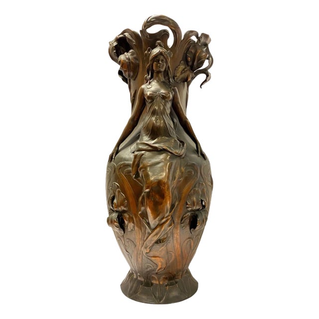 Large Francois Moreau Art Nouveau Metal Vase For Sale