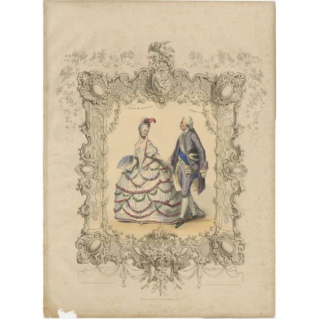 Title: louis xv & madame de pompadour rococo court costume lithograph, 1847 : a beautifully hand-colored french lithograph...