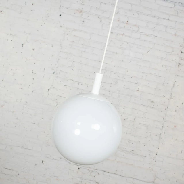Mid-Century Modern 1960s Mid Century Modern Large Globe Pendant Light Blown Milk Glass by Lite Trend of La Palma Ca For Sale - Image 3 of 12