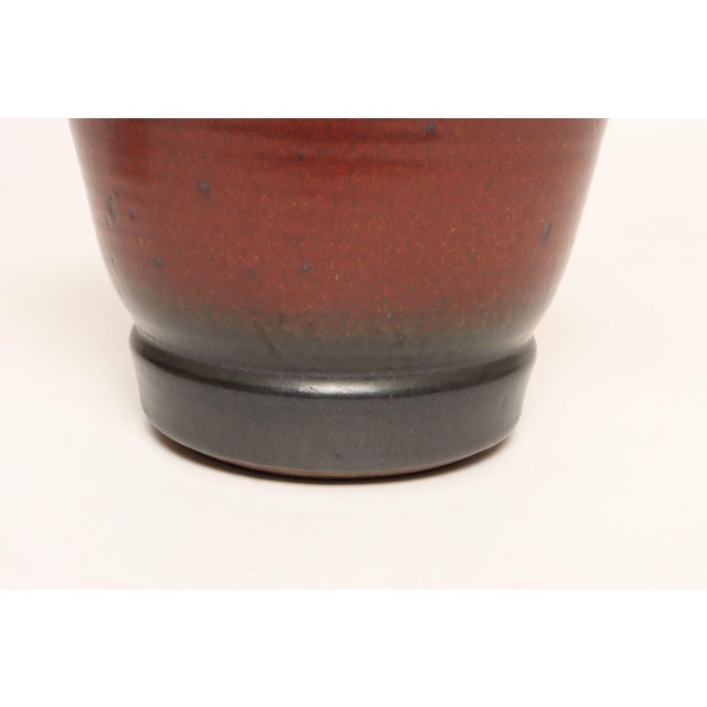 Metallic Slate and Matte Red Glaze Variegated Ceramic Planter by Deanna Nichols For Sale - Image 11 of 18