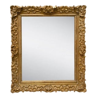 Neoclassical Spanish Empire Rectangular Mirror in Gold Hand Carved Wood, 1970 For Sale