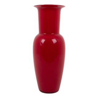 Opalino Red Vase by Venini, 1980s For Sale