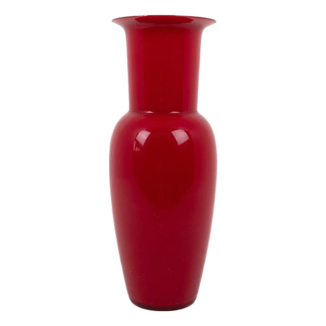 Opalino Red Vase by Venini, 1980s For Sale