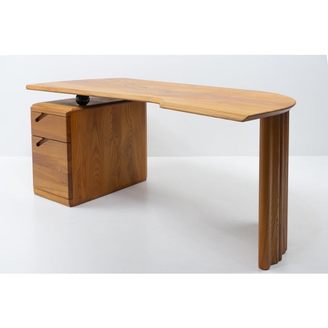 Curved Desk in Elm from Seltz, France, 1980s For Sale - Image 10 of 16
