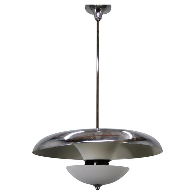 Art Deco Chrome and Opaline Glass Chandelier from Napako, 1930s For Sale - Image 14 of 14