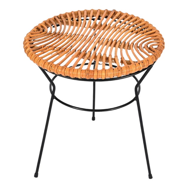 French Riviera Rattan, Wicker and Iron Coffee Table by Roberto Mango, Italy, 1960s For Sale