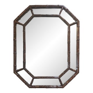 Vintage Octagonal Faux Bamboo Mirror in Tortoiseshell Finish For Sale