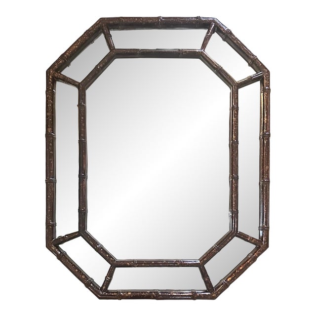 Vintage Octagonal Faux Bamboo Mirror in Tortoiseshell Finish For Sale