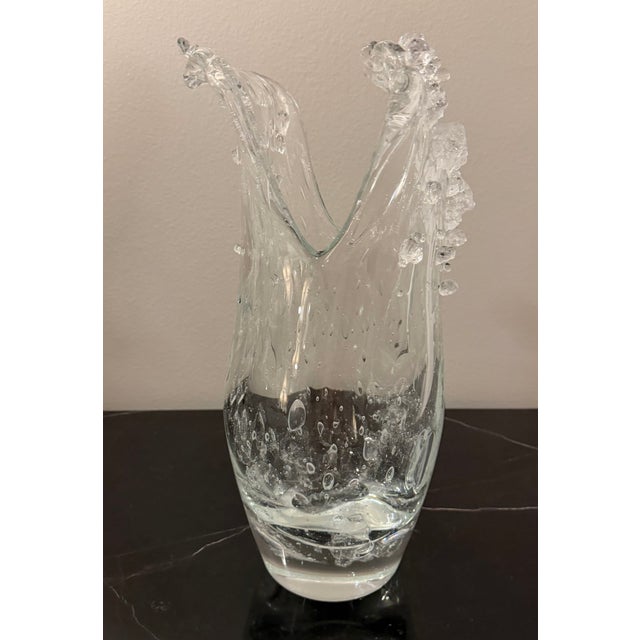 Transparent Sculptural “Dual Wave” Art Glass Vase by Studio a / Global Views For Sale - Image 8 of 15