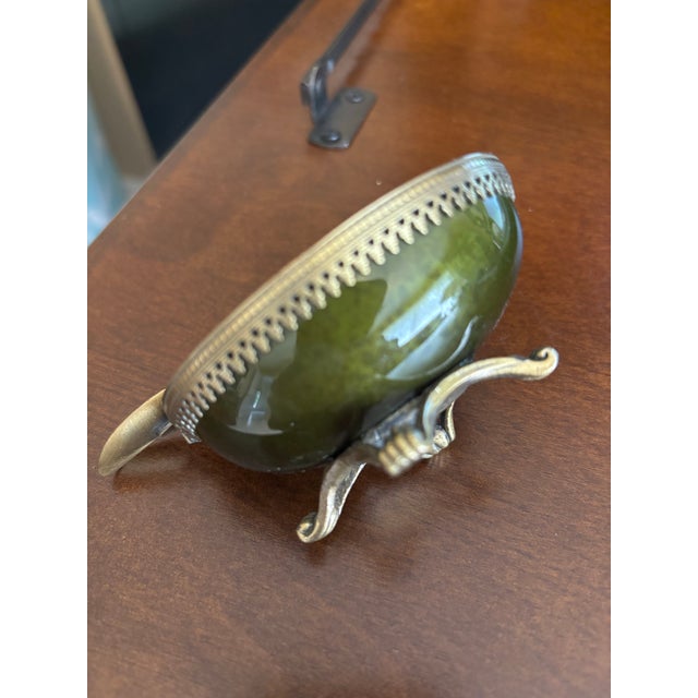 Vintage Evans Green Enamel & Brass Art Deco Ashtray For Sale - Image 6 of 7