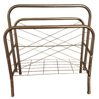 Mid Century Style Gilded Metal Round Magazine Rack For Sale