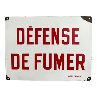 French Enamel No Smoking Sign For Sale