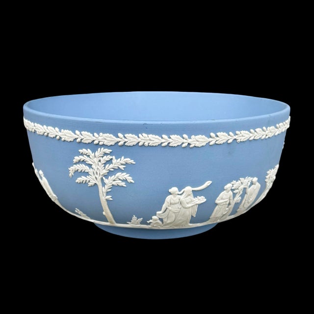 This Wedgwood blue jasperware bowl features the iconic white bas-relief decoration depicting neoclassical “Sacrifice”...