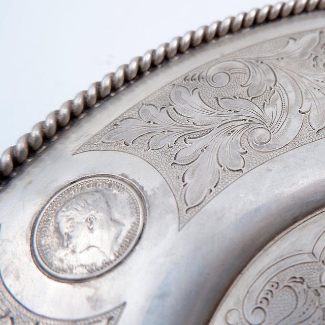 Antique Silver Plate with Four Portuguese Coins, 1900s For Sale - Image 6 of 13