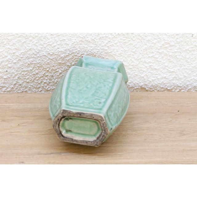 Celadon Antique Hexagonal Engraved Jar For Sale - Image 8 of 9
