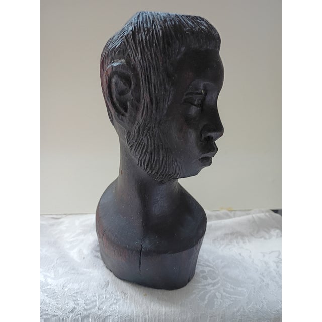 Wood Vintage Mid-Century Hand-Carved African Ebony Wood Male Bust For Sale - Image 7 of 10