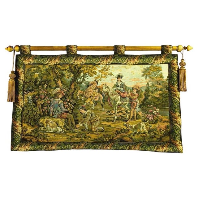 French Gobelins Pastoral Tapestry with Figures Horses and Hounds, 1960s ...