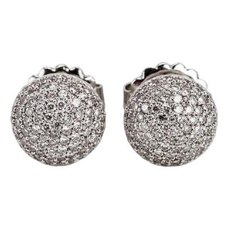 18k Pave Diamond Button Earrings, A Pair For Sale