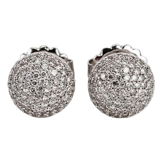 18k Pave Diamond Button Earrings, A Pair For Sale