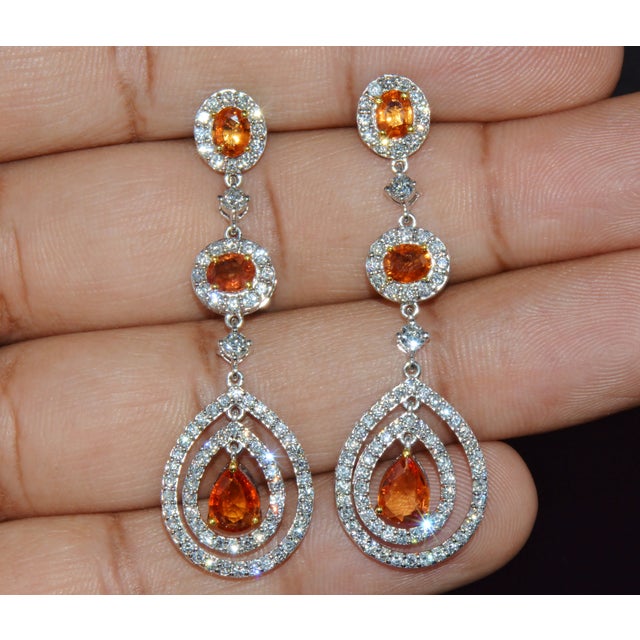Certified Natural 4.95Cts vs F Diamond Sapphire 18k Solid Gold Chandelier Earrings, A Pair For Sale - Image 11 of 13