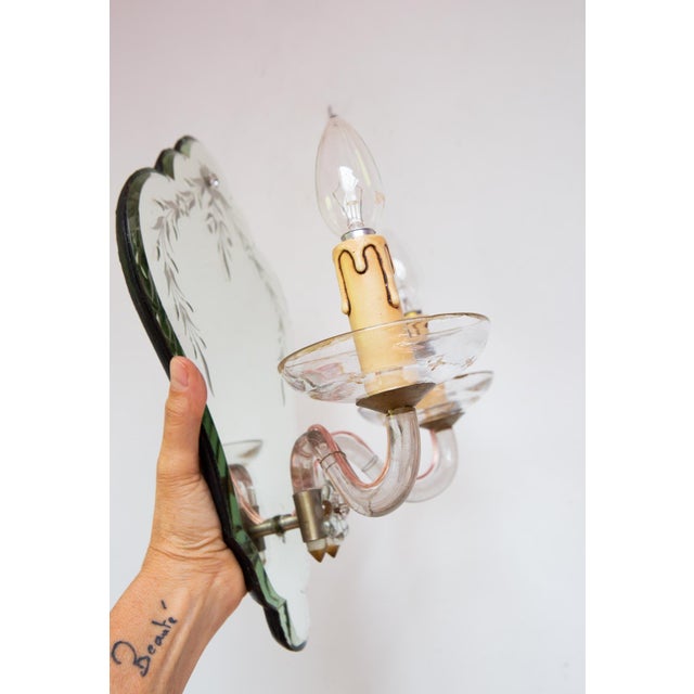 Large Venetian-Style Mirror and Glass Wall Sconce, 1950s For Sale - Image 3 of 12